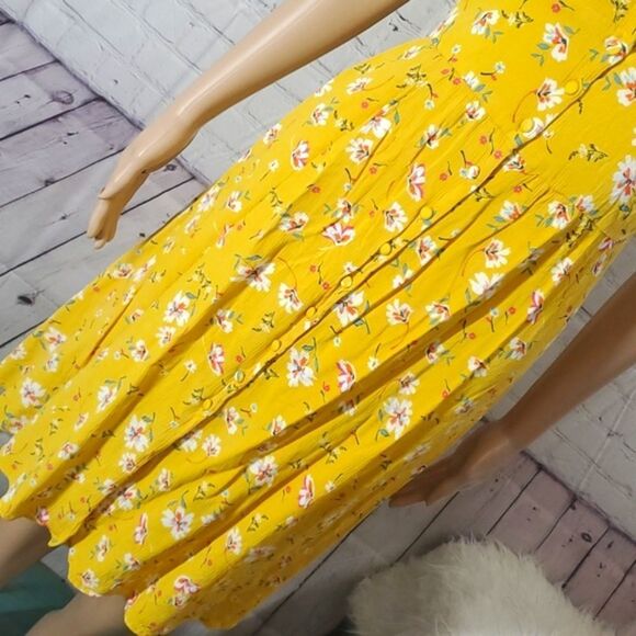 Urban Romantics Goldenrod Floral Print Plunge Neck Elastic Waist Spring Dress - Picture 10 of 15